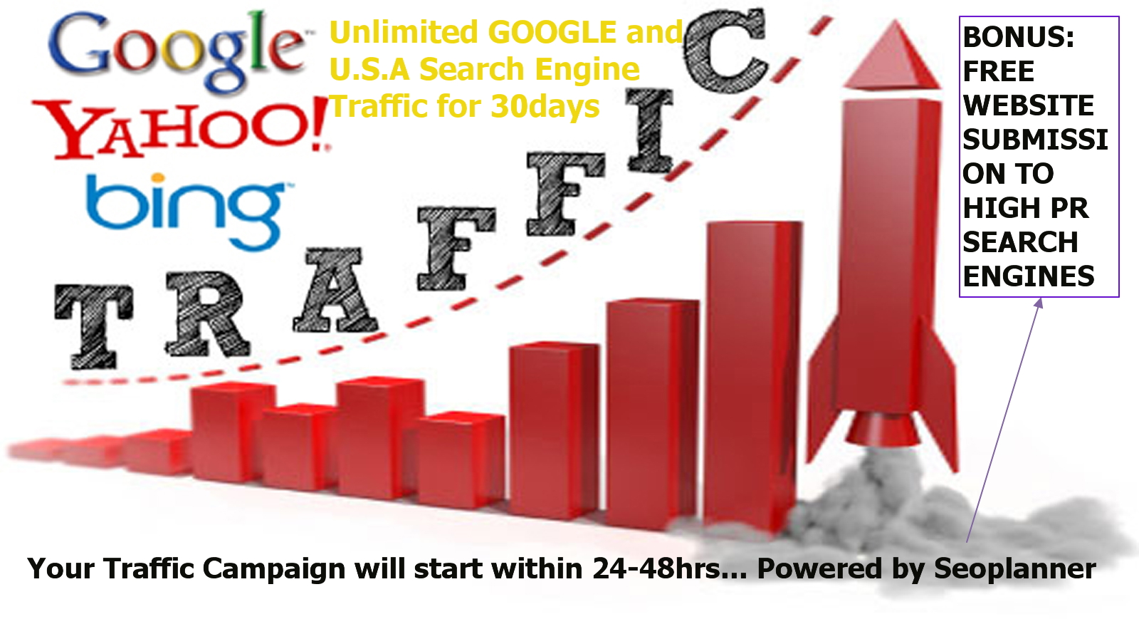 will 30 DAYS UNLIMITED TRAFFIC CAMPAIGN from GOOGLE and USA Major Search Engine + Submission Bonus