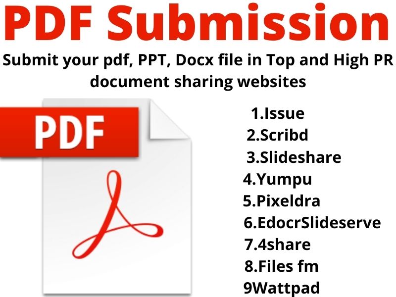 I will do Manually PDF submission to 40 high authority document sharing sites 