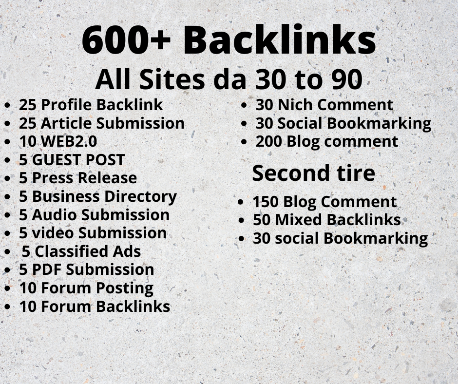 I Will do 600+ Backlinks With DA 30 to 90