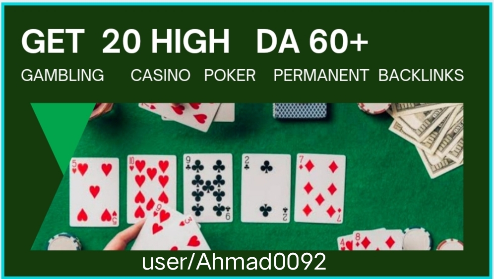 Get 20 High Quality DA 60+ Casino Gambling poker homepage pbn backlinks and judi related sites.