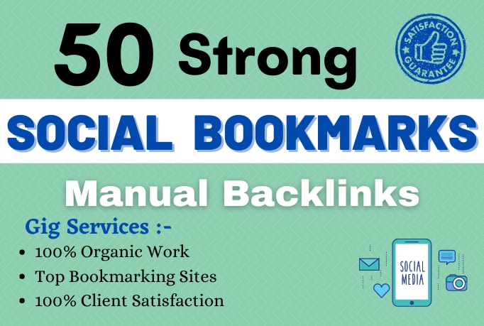 Create 50 social bookmarking on high da backlinks for ranking