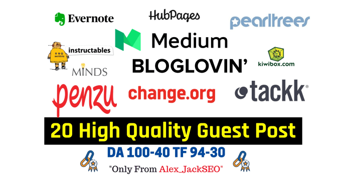 I will publish 20 seo guest posts on DA 80 to 95 websites with permanent dofollow backlink
