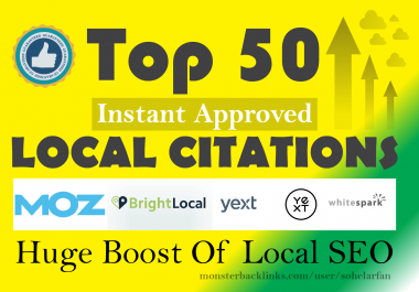 Top 50 Local SEO Citations From Moz,  Brightlocal,  yext and whitespark for Google my business Ranking