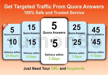 I will Boost your website Traffic and SEO Ranking by 5 Quora Answers