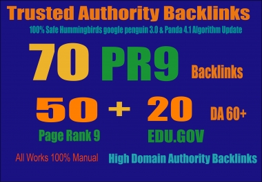 Exclusively-70 Backlinks 50 PR9 +20 EDU/GOV 80+ DA High Quality SEO Permanent Links Increase Google