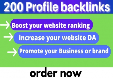 I will create 200 white hat SEO dofollow profile backlinks manually for your website ranking