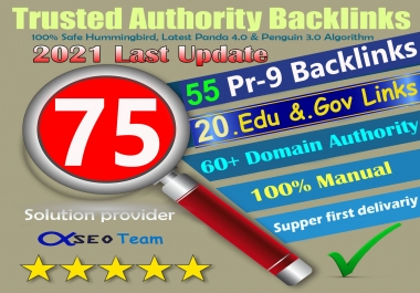 Exclusive Offer-75 Backlinks V 55 PR9 +20 EDU/GOV 80+DA Safe SEO Increase Google rank for
