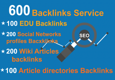 Top 100 EDU,  200 Informal communities profiles,  200 Wiki articles,  100 Article catalogs Backlinks