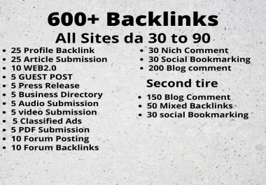 I Will do 600+ Backlinks With DA 30 to 90