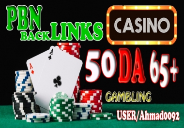 Get 50 High Quality DA 65+ Casino Gambling poker homepage pbn backlinks and judi related sites.