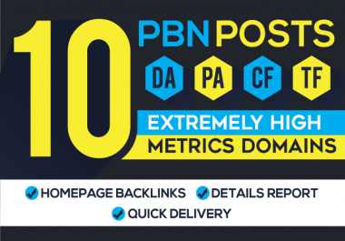 Provide 10 HOMEPAGE PBNs HIGH DA 50+ DOFOLLOW BACKLINKS for 5