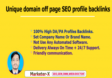 I will Provide unique domain off page SEO profile backlinks